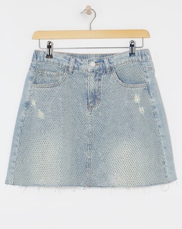 Light Wash Embellished Mini Skirt