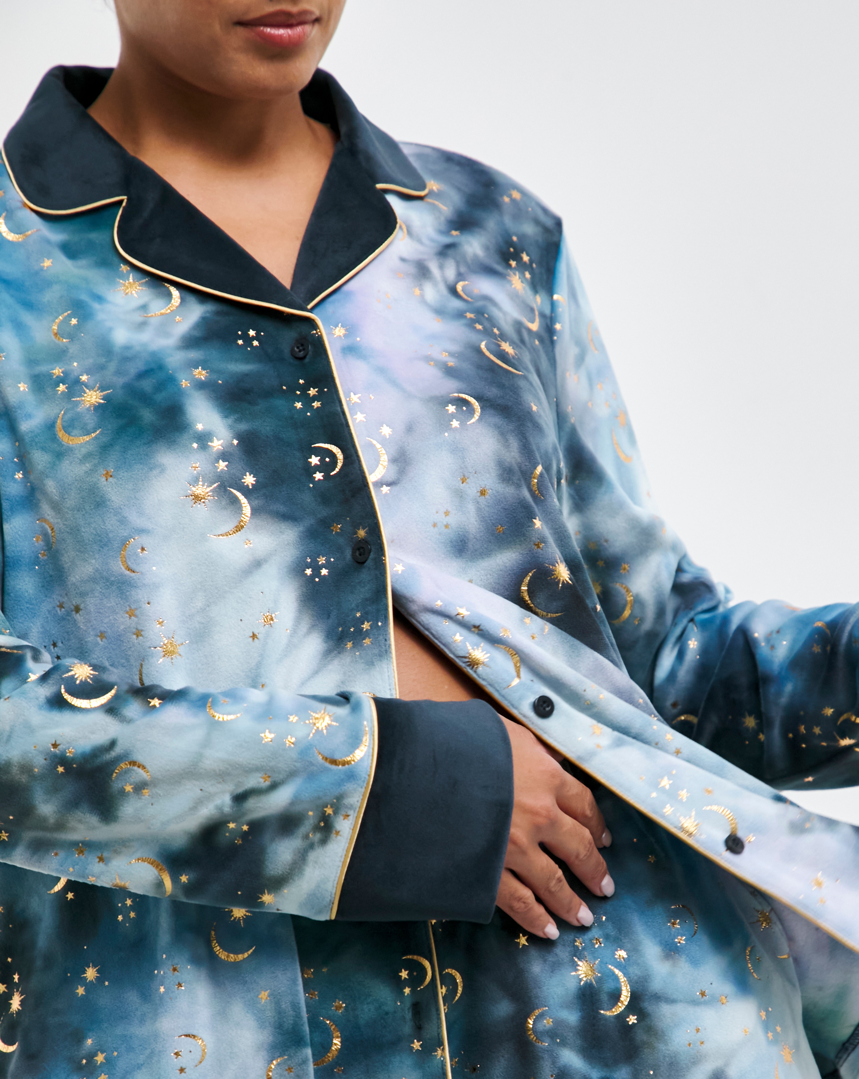 Chelsea Peers Velour Moon and Stars Pyjama Set With Exaggerated Cuffs Simply Be