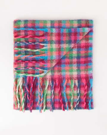 Bright Check Fluffy Blanket Scarf