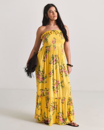 Figleaves Shirred Ruffle Detail Maxi Beach Dress