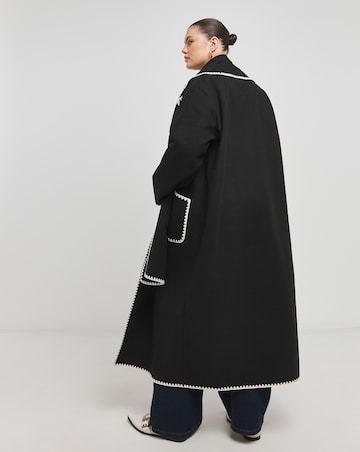 Black Blanket Stitch Maxi Scarf Coat