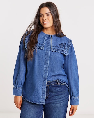 Embroidered Sailor Collar Denim Shirt