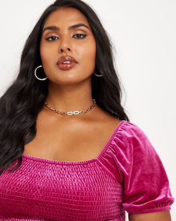 Fuchsia Shirred Velour Peplum Top