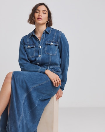 Mid Wash Tencel Loose Fit Maxi Shirt Dress with Tencel TM Lyocell