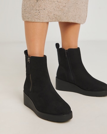Rene Zip Detail Wedge Ankle Boots Wide E Fit