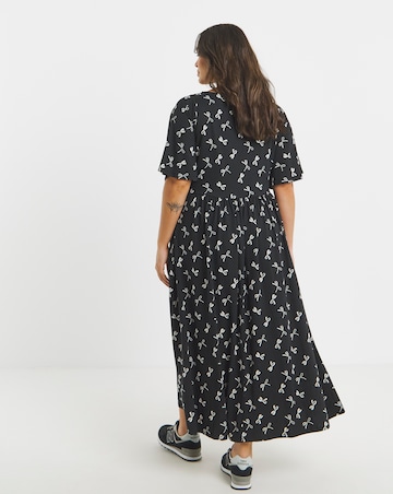 Bow Print Supersoft Midi Dress With Pockets