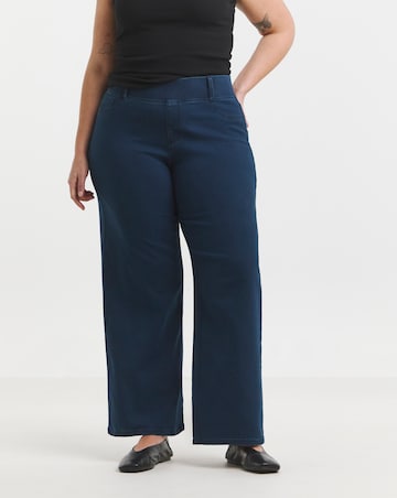 Dark Blue Stretch Wide Leg Pull On Jeggings