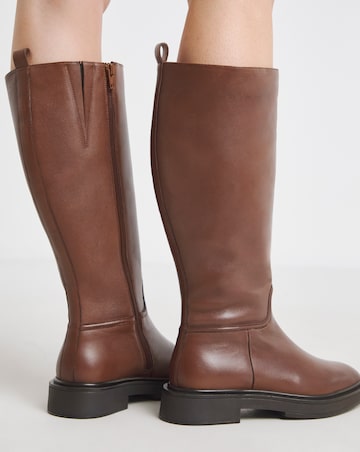 Berry Leather Knee High Riding Boots Wide E Fit Curvy Calf