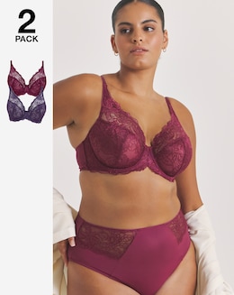 Pretty Secrets (2 Pack) New Ella Full Cup Wired Bras (C-J) Fig/Cherry