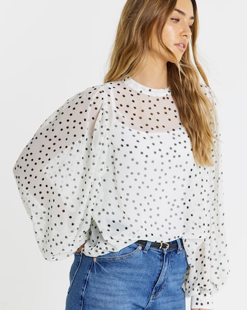 Spot Print Exaggerated Sleeve Blouse