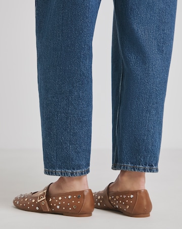 Detroit Embellished Studded Mary Jane Flat Shoes - Wide Fit (E)