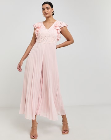 Joanna Hope Lace Frill Sleeve Pleated Jumpsuit