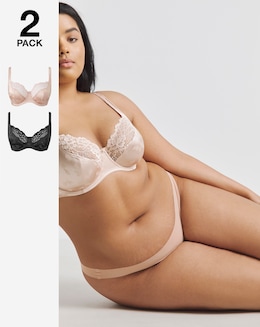 Pretty Secrets (2 Pack) Laura Full Cup Wired Bras (B-H) Black/Blush