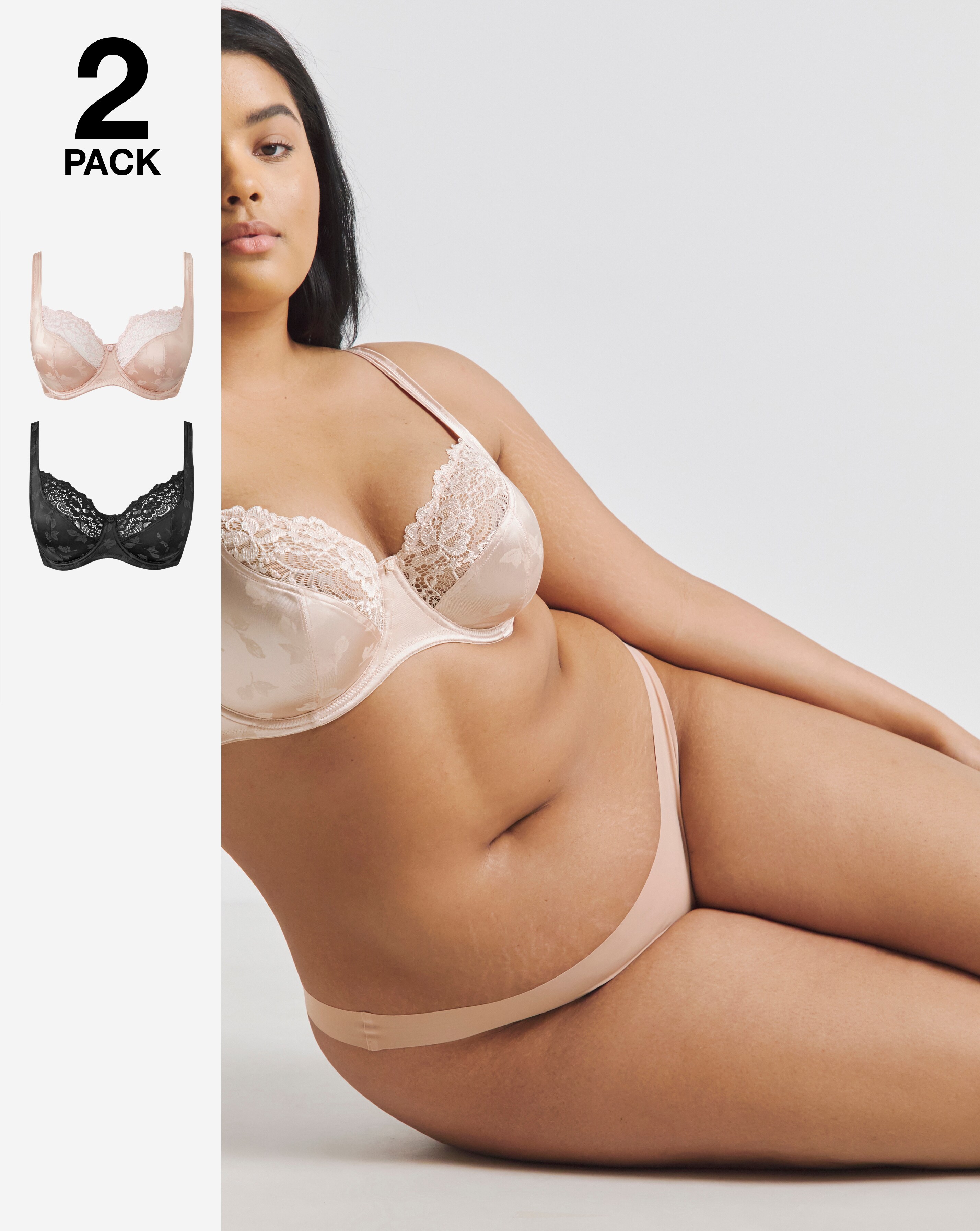 Pretty Secrets (2 Pack) Laura Full Cup Wired Bras (B-H) Black/Blush