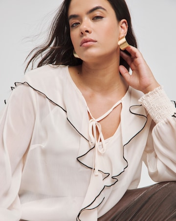 Joanna Hope Ruffle Blouse With Contrast Trim