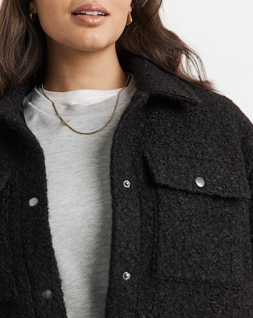 Black Plush Teddy Pocket Shacket
