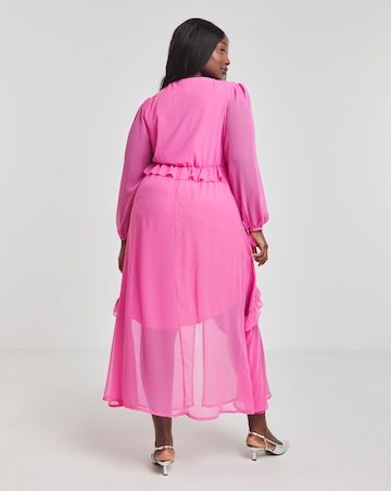Boutique Pink Long Sleeve Frill Tiered Maxi Dress