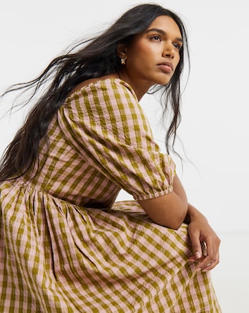 Gingham Seersucker Midi Dress