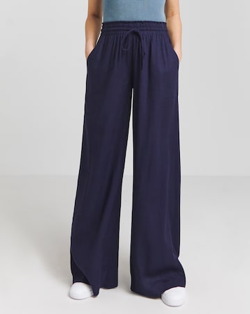Simply Be Navy Tie Waist Linen Wide Leg Trouser