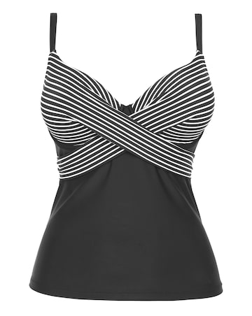 Figleaves Tailor Underwired Twist Front Stripe Tummy Tankini Top | Simply Be