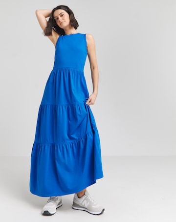 Blue Cotton Jersey Tiered Maxi Dress