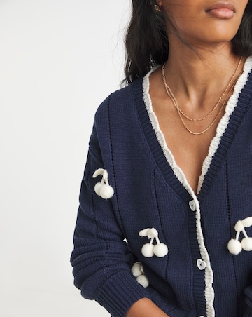 Simply Be Navy 3D Cherry Pointelle Cardigan