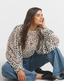 Animal Exaggerated Sleeve Georgette Blouse