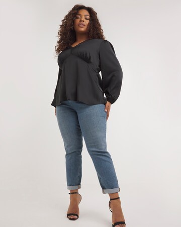 Black Lace Trim Satin Blouse