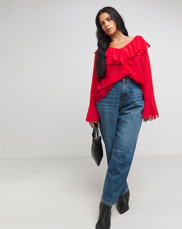 Red Romantic Ruffle Blouse