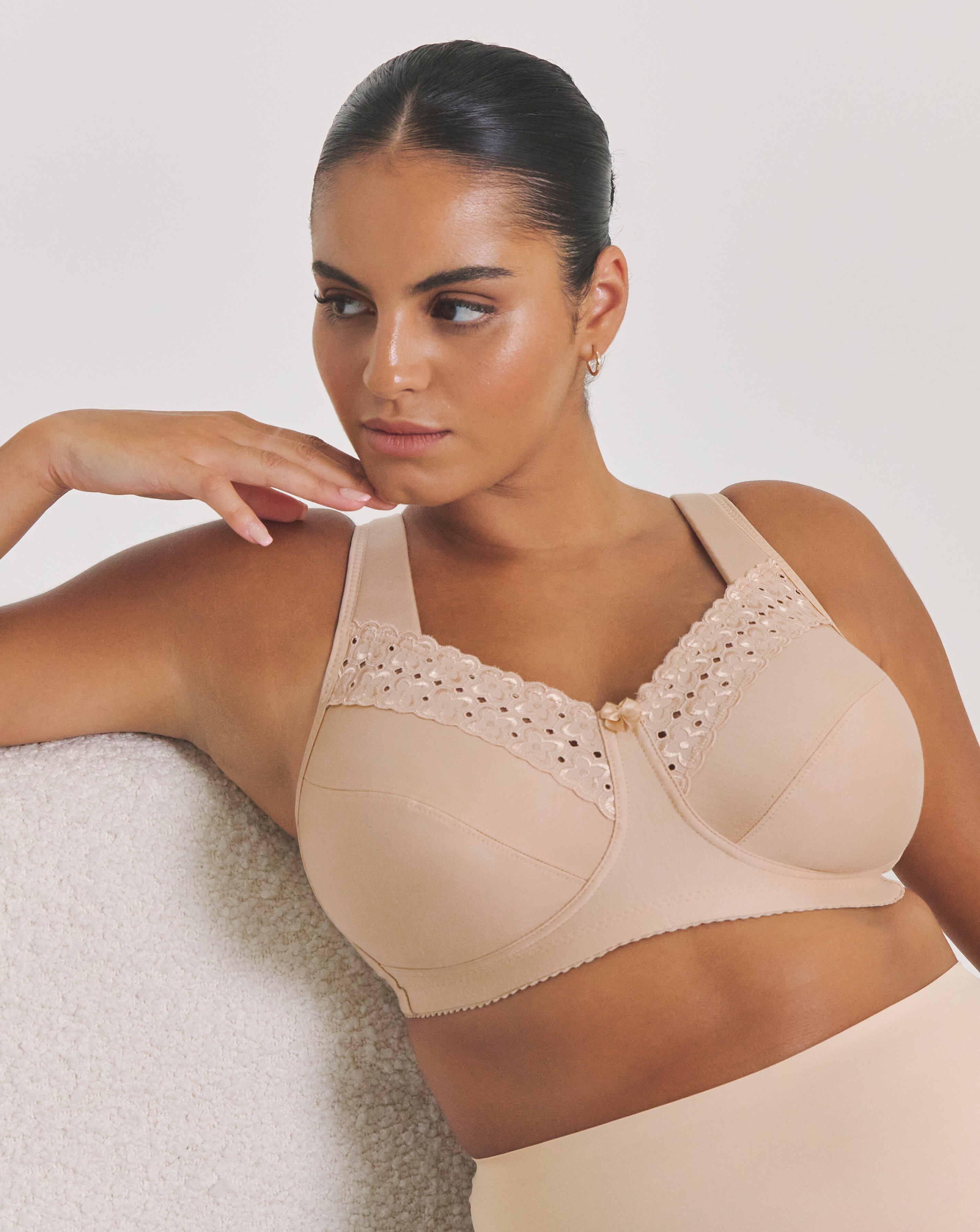 Miss Mary of Sweden Broderie Anglaise Cotton Non Wired Bra Skintone