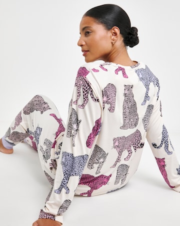 Chelsea Peers Jersey Leopard Print Crew Pyjama Set