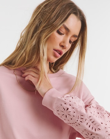 Pink Cut Work Sleeve Sweatshirt