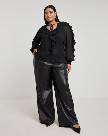 Joanna Hope Crinkle Chiffon Ruffle Blouse