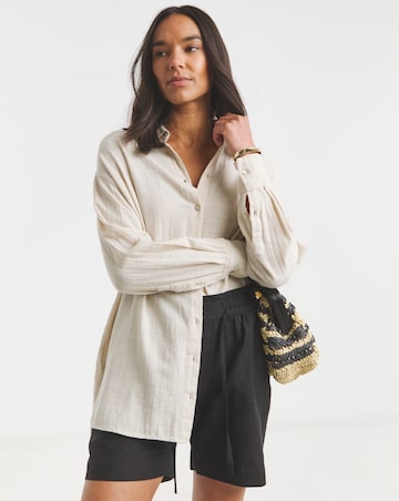 Black Easy Care Linen Mix Shorts