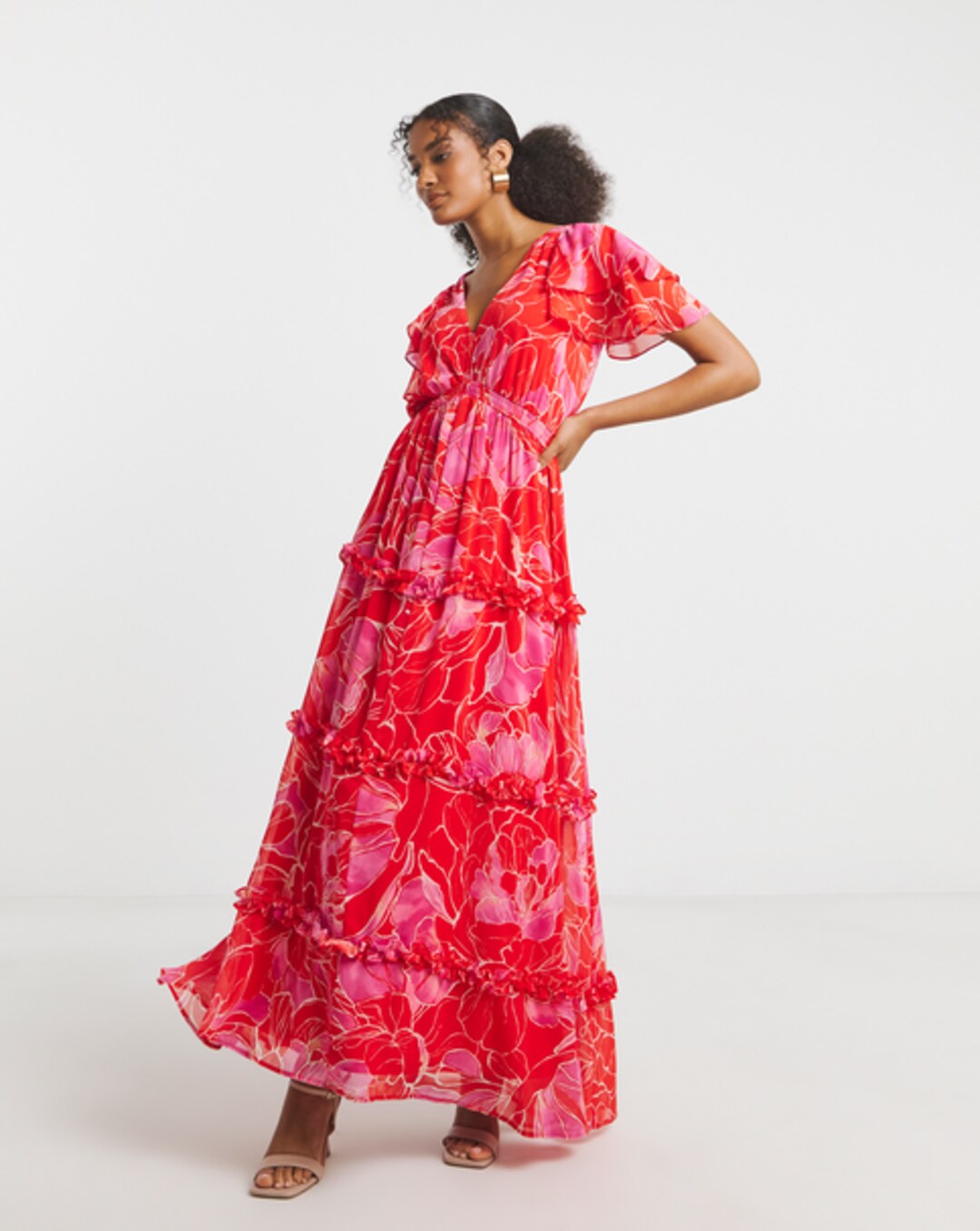 strapless open back dress Red Flower LENZING™ ECOVERO™ Euroflax™ Maxi Dress – FARM Rio main image 0
