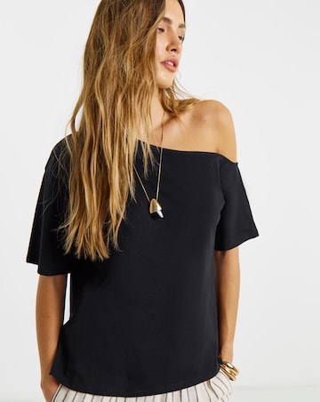 Black Slub Jersey Off The Shoulder Top