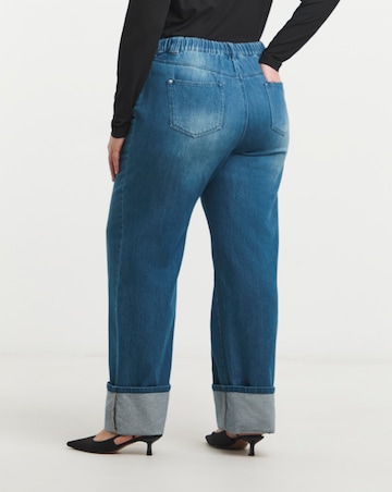 Simply Be Mid Blue Straight Leg Turn Up Drape Jeans