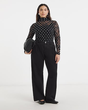 Black Spot Print Lace Top