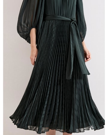 Phase Eight Lucie Green Striped Pleat Dress