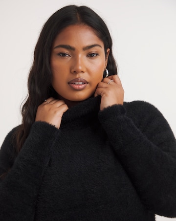 Black Fluffy High Neck Mini Dress