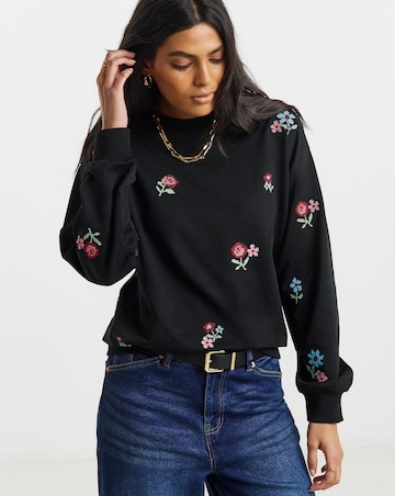 Black Cross Stitch Embroidered Sweatshirt