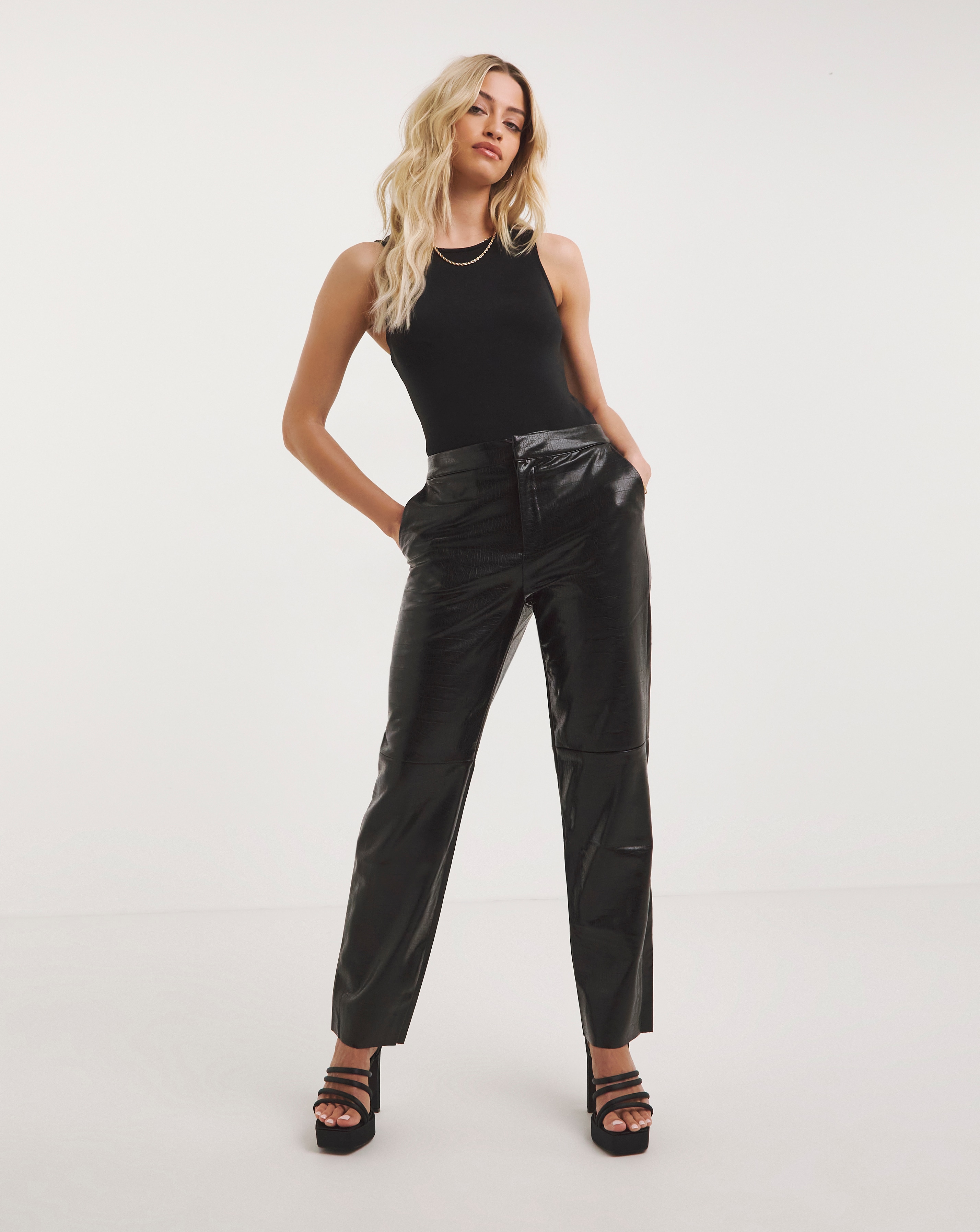 Simply be leather look trousers on sale