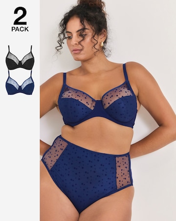 Pretty Secrets (2 Pack) Hannah Stars Full Cup Wired Bras (B-G) Navy/Black