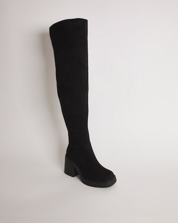 Birdie Stretch Over The Knee Heeled Boots Extra Wide EEE Fit Super Curvy Calf