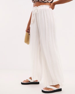 Beach to Beach Wide Leg Lurex Beach Trousers