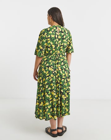 Simply Be Lemon Print Spun Viscose Midi Dress