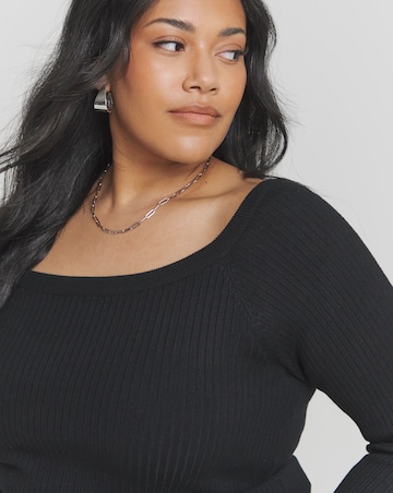 Black Ribbed off the Shoulder Top