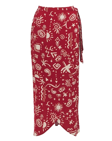 Simply Be Red Print Spun Viscose Wrap Midaxi Skirt