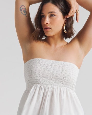 White Cotton Poplin Shirred Bandeau Top