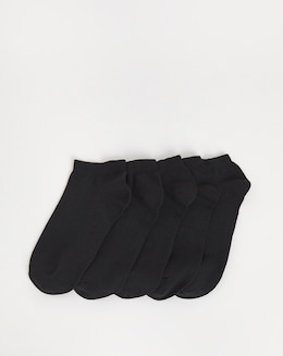 Pretty Secrets (5 Pair Pack) Super Value Trainer Liner Socks (Wide Fit) Black